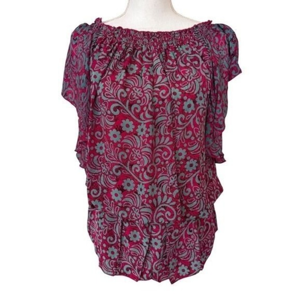 Karma Highway Floral Smocked Blouse Pink Women One Size OS